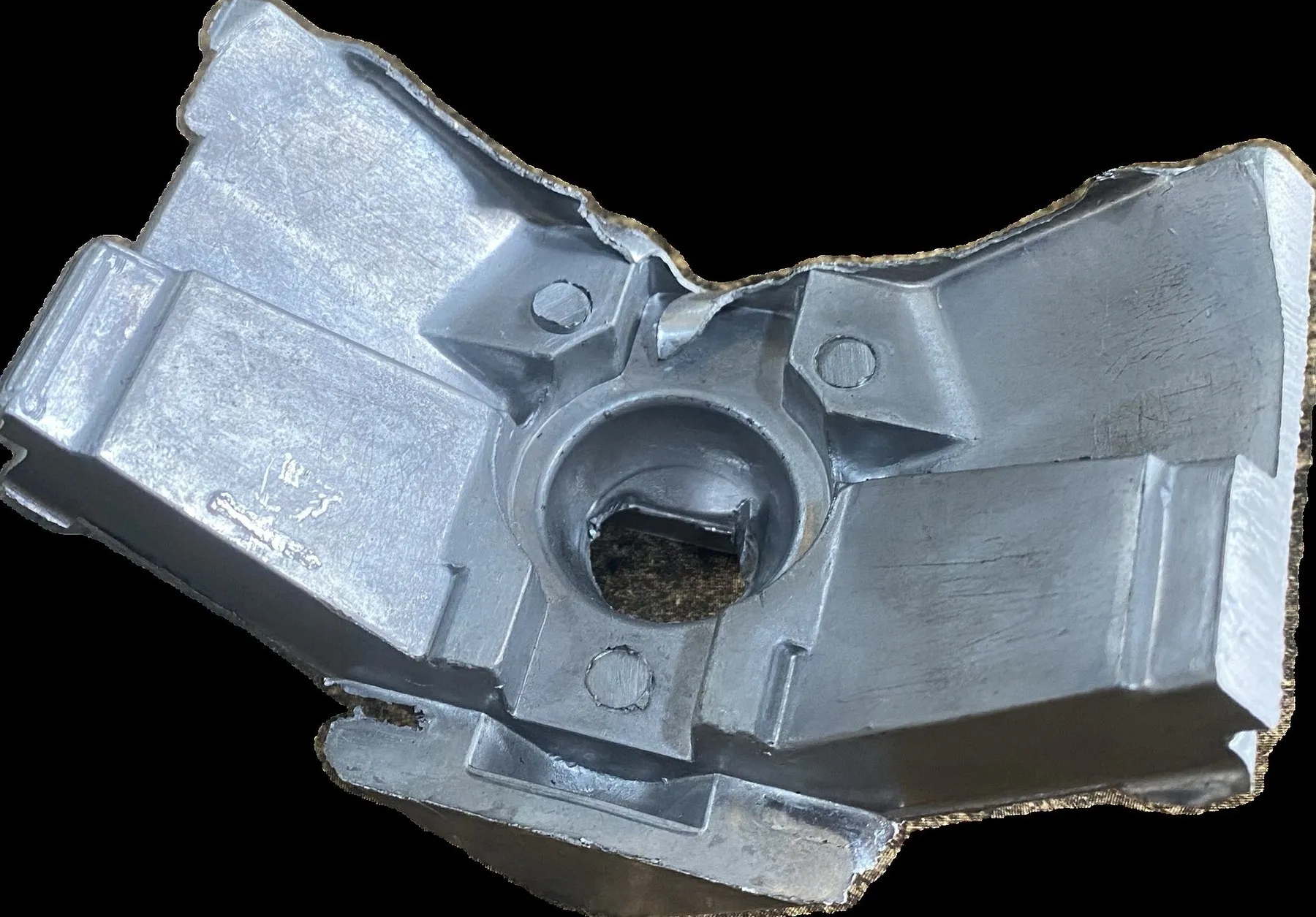 Aluminium die-cast mounting bracket with central boss